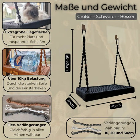 Hängende Katzenliege Phinias Fensterliege mit Maßen, perfekte Fensterplatz Katze
