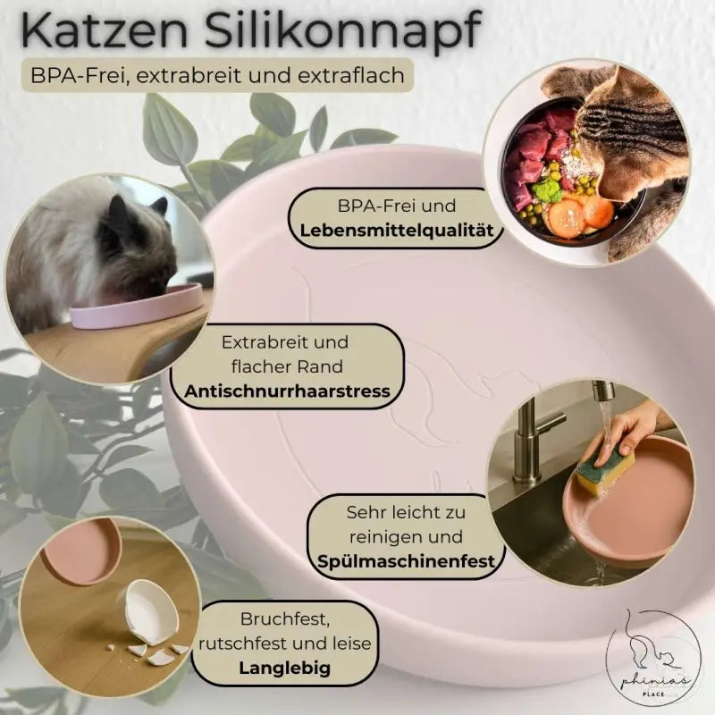 Pinkes Silikonschüssel für Katzen im Phinias Place aus BPA-freiem Silikon